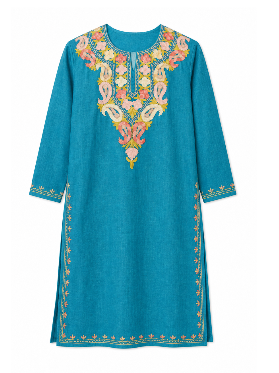 Kashmir Aari cotton Co-Ord Set | Dark Teal